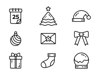 christmas outline icons set for UI design, sticker, etc. stroke line icon vector