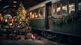 Fototapeta Kosmos - Old train carrage christmas concept postcard.