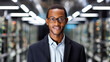 © ImageFlow - Portrait of Black Man. Internet Security Concept. Data Cloud Protection Network, Server Room backdrop, Ai Generative