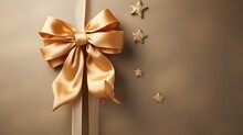 Gold Ribbon Bow With Christmas Star Hang Tag