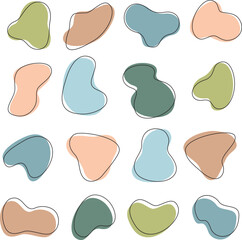 Organic abstract shape with line isolated on transparent background. Set  of random liquid irregular forms. Vector light colors illustration 