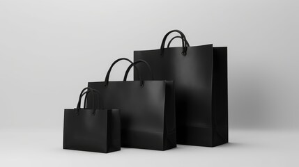 Wall Mural - Black shopping bags on white festive background banner