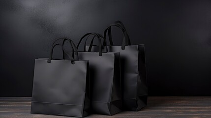 Wall Mural - Black shopping bags on dark festive background banner