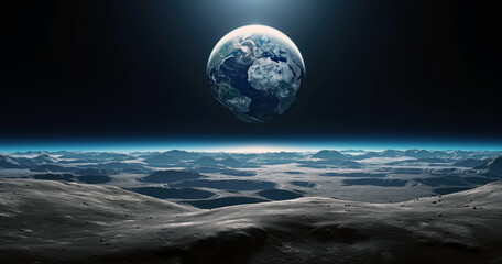 Wall Mural - Earth and moon. View of the planet earth from moon space during at night. High quality photo