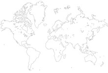Highly Detailed Map Of The World With Borders Of All Countries. Vector Illustration.