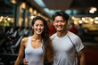 Asian fitness man and woman standing after workout in gym. personal trainer. healthy lifestyle