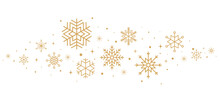 Christmas Banner. Christmas Border. Snowflakes And Stars Isolate On Transparent Background. Gold Vector Illustration.