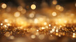 Gold Christmas particles and sprinkles for a holiday celebration. Shiny golden lights. wallpaper background for ads, banner and web design. Concept of Xmas and New Year.
