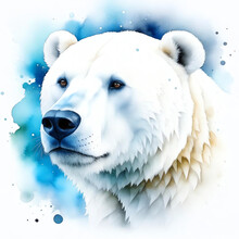 Cute polar bear, portrait, watercolor illustration.
