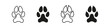 Paw footprint. Dog cat foot print. Pet foot trace vector set. Isolated animal footprint on white background.