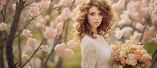 In the picturesque background of a blooming summer garden a radiant woman stood surrounded by a jubilant crowd of people mesmerized by the enchanting beauty of the flower filled landscape at