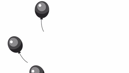 Poster - Flying up helium balloons on left side bw 2D objects animation. Floating grey baloons outline cartoon 4K video, alpha channel. Inflatable decorations animated elements isolated on white background