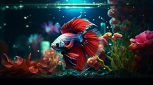 Cute Betta Aquarium Fishs Glass Decorations Ideas Photography Image AI Generated Art