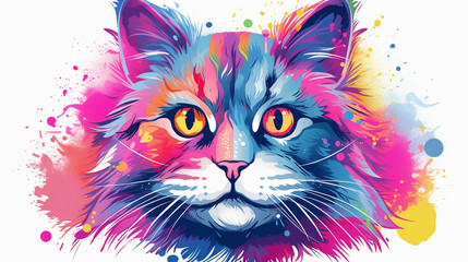  Cute cat head colorful white t shirt design rainbow illustration picture AI generated art