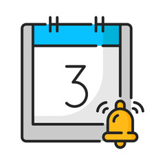 Poster - Calendar 3 day date, bell reminder color line icon. Vector alarm about appointment, agenda planner. Calendar or event remember notification
