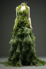 Wall Mural - Beautiful dress made of fresh green leaves and plants, sustainable fashion