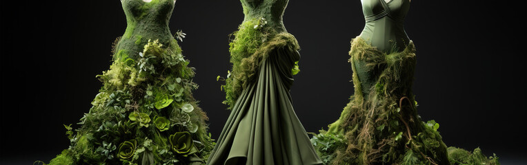 Wall Mural - Beautiful dress made of fresh green leaves and plants, sustainable fashion