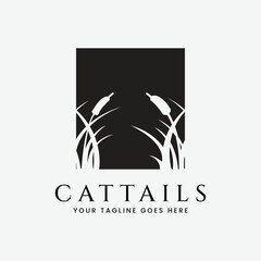 Wall Mural - cattails plant silhouette logo vector illustration design