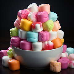 Leinwandbilder -  A whimsical arrangement of rainbow-colored marshmallows, showcasing their vibrant hues and playful appeal.
