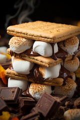 Aufkleber - A close-up shot of marshmallows being sandwiched between chocolate and graham crackers, forming the quintessential s'mores.  