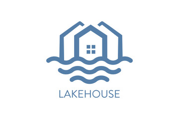 Abstract Wave and House Home Sticker logo design. Creative Modern Beach property sticker design icon.