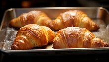 From Raw Dough To Golden Flaky Perfection Transforming And Baking Delicate Croissants In The Oven