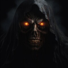 Leinwandbilder - Scary death face staring at you with red eyes from dark space Generative AI 