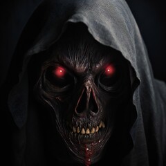 Leinwandbilder - Scary death face staring at you with red eyes from dark space Generative AI 