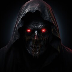 Leinwandbilder - Scary death face staring at you with red eyes from dark space Generative AI 
