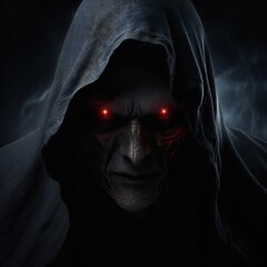 Leinwandbilder - Scary death face staring at you with red eyes from dark space Generative AI 