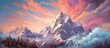 At a low angle the setting sun painted the mountain peaks with a vibrant palette of white blue and various colors casting a magical glow upon the snow covered slopes while the sky and clouds