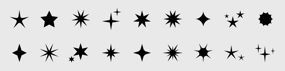 Wall Mural - vector retro set of futuristic sparkle icons. collection of star shapes. y2k abstract signs. abstrac