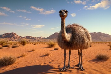 Sticker - Ostrich in the Namib desert, Namibia, Africa, ostrich in the desert HD 8K wallpaper Stock Photographic Image, AI Generated