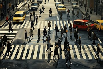 Canvas Print - People crossing the street at rush hour in the city center of Tokyo, Japan, People cross the street, AI Generated