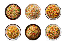 Collection Of A Plate Of Fried Rice Isolated On A Transparent Background, Top View, Cut Out