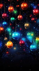 Wall Mural - Dark background with colorful christmas light of garland and bokeh