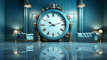 Wall Mural - huge blue clock in the room