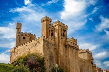 Wall Mural - View of the medieval castle of Olite, Navarra, Spain, with its many slender towers in midday light.