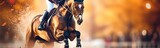 equestrian jumping with blurred background, esquietrian illustration, Generative Ai 