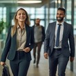 © Arunoday - Two young corporate professionals walking towards camera in a corridor