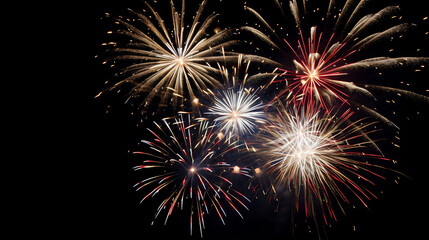 sparkling colorful fireworks exploding in the night sky, festival party celebration holiday backgrou