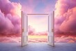 open door in the sky on cloud background