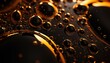  the chemistery of boiling water bubbles , black liquid with gold effect ,macro 