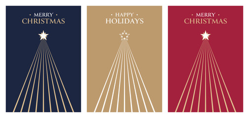 Wall Mural - Merry Christmas and Happy Holidays Greeting Card Set. Christmas Cards with Christmas Tree Design and Typography. 
