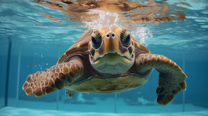 Wall Mural - Sea turtle swimming in the swimming pool