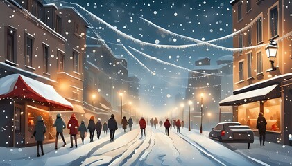 Wall Mural - Shopping, winter holidays and people. Christmas market souvenir shop. Xmas street market.