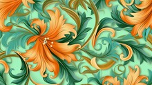 Orange And Green Ornamental Flowers Background