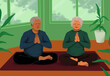 © fStop - Serene, healthy senior people meditating on yoga mat together at home