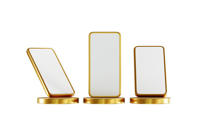 Mobile Phone gold edge white blank screen 3D rendering