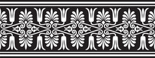 Vector Black Monochrome Seamless Ornament Of Ancient Greece. Classic Endless Pattern Frame Border Roman Empire..